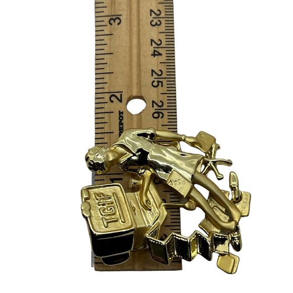 Brooch Lapel Pin TGIF Computer Overworked Career 19902 Gold Tone Danecraft Women - Picture 11 of 16